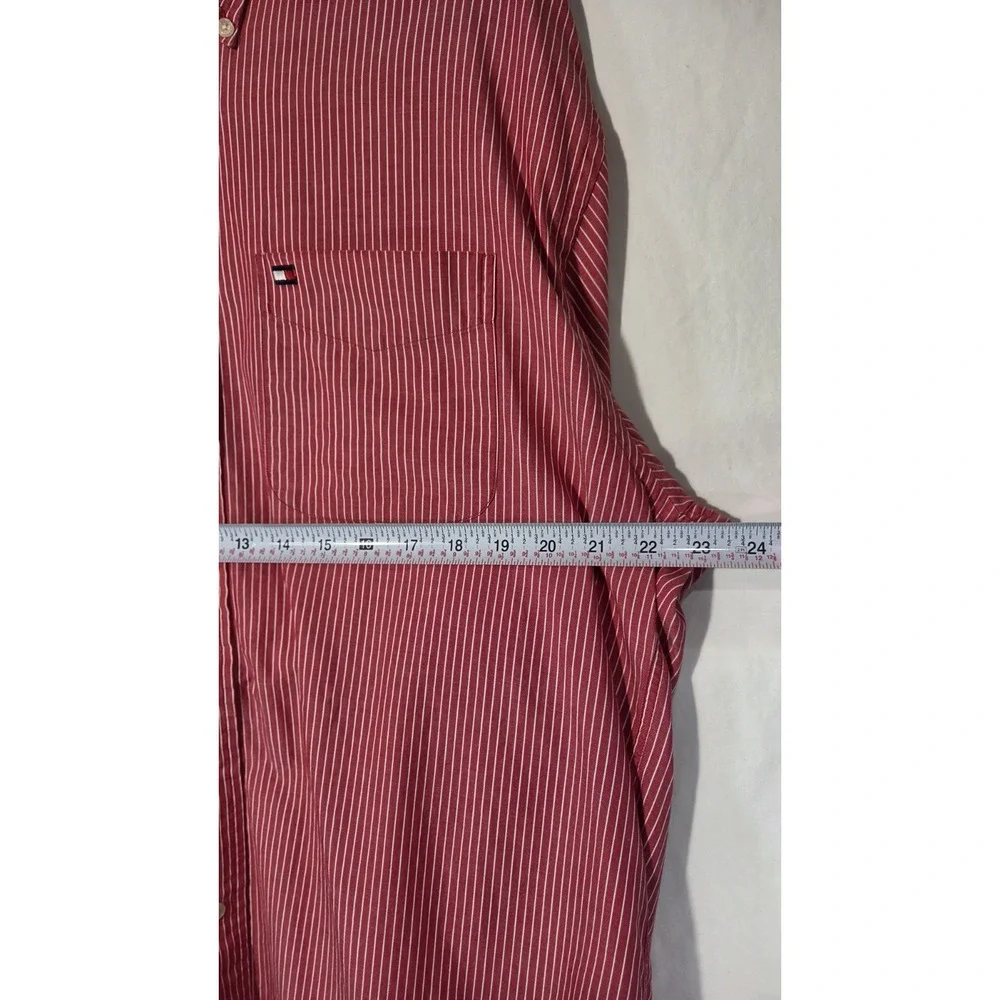 VTG Tommy Hilfiger Mens Dress Shirt Red White Vertical Striped Size M Nautical